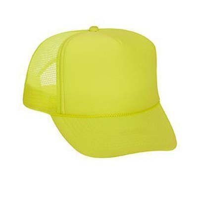 Yellow Otto Cap; Neon 5 Panel High-Crown Mesh Back Trucker Hat