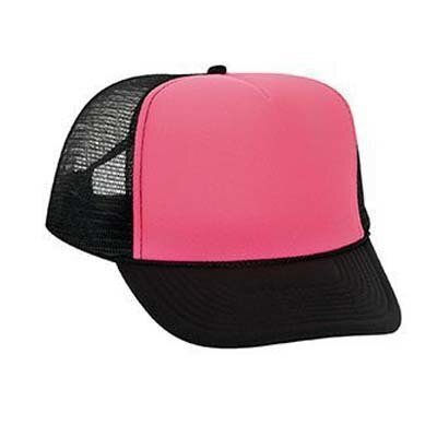 Pink and Black Otto Cap; Neon 5 Panel High-Crown Mesh Back Trucker Hat