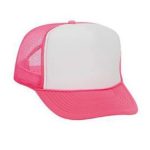 Pink and White Otto Cap; Neon 5 Panel High-Crown Mesh Back Trucker Hat