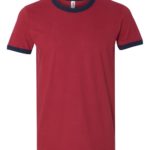 Red Navy Front High Anvil; Lightweight Ringer T-Shirt