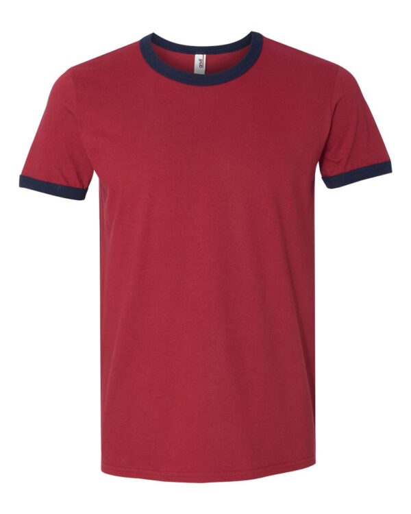 Red Navy Front High Anvil; Lightweight Ringer T-Shirt