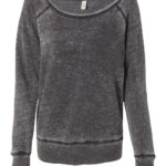 Grey Acid Wash Women’s Sponge Fleece Wide Neck Sweatshirt