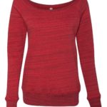 Red Marble Front High Women’s Sponge Fleece Wide Neck